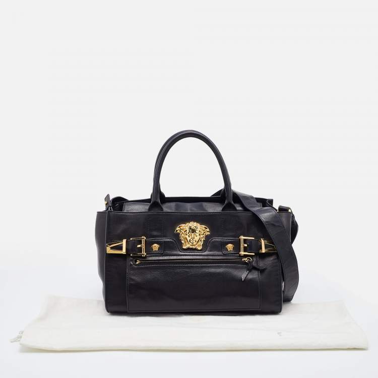 Pre Owned Versace Black Leather Donna Palazzo Tote