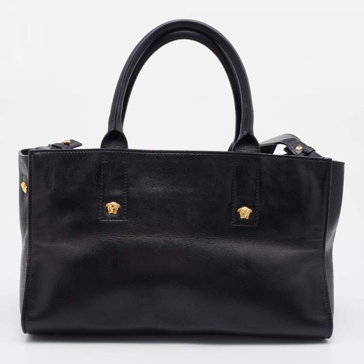 Pre Owned Versace Black Leather Donna Palazzo Tote
