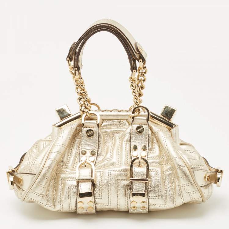 مملوكة مسبقًا Versace Gold Quilted Leather Mini Madonna Frame Satchel