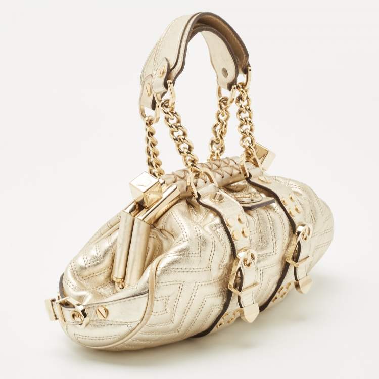 مملوكة مسبقًا Versace Gold Quilted Leather Mini Madonna Frame Satchel