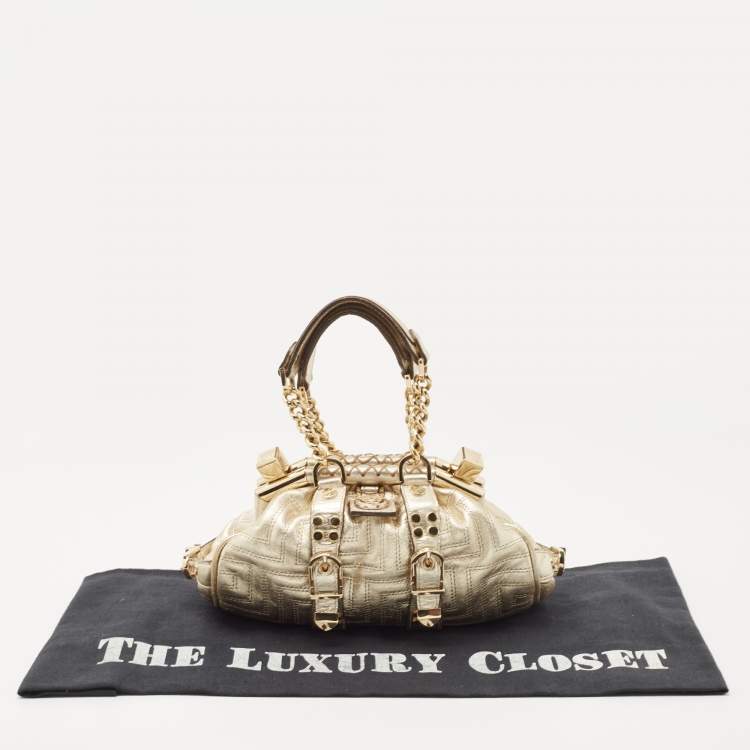 مملوكة مسبقًا Versace Gold Quilted Leather Mini Madonna Frame Satchel