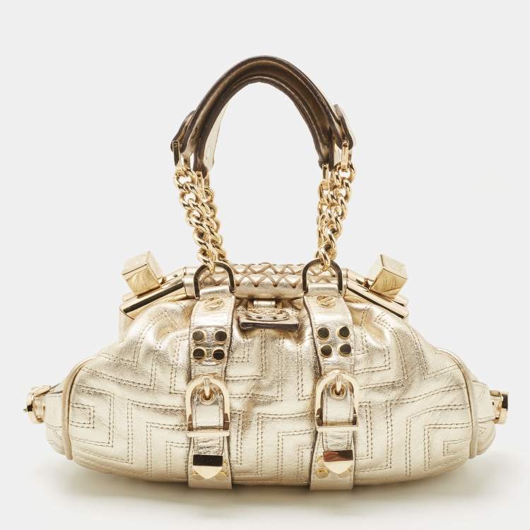 مملوكة مسبقًا Versace Gold Quilted Leather Mini Madonna Frame Satchel