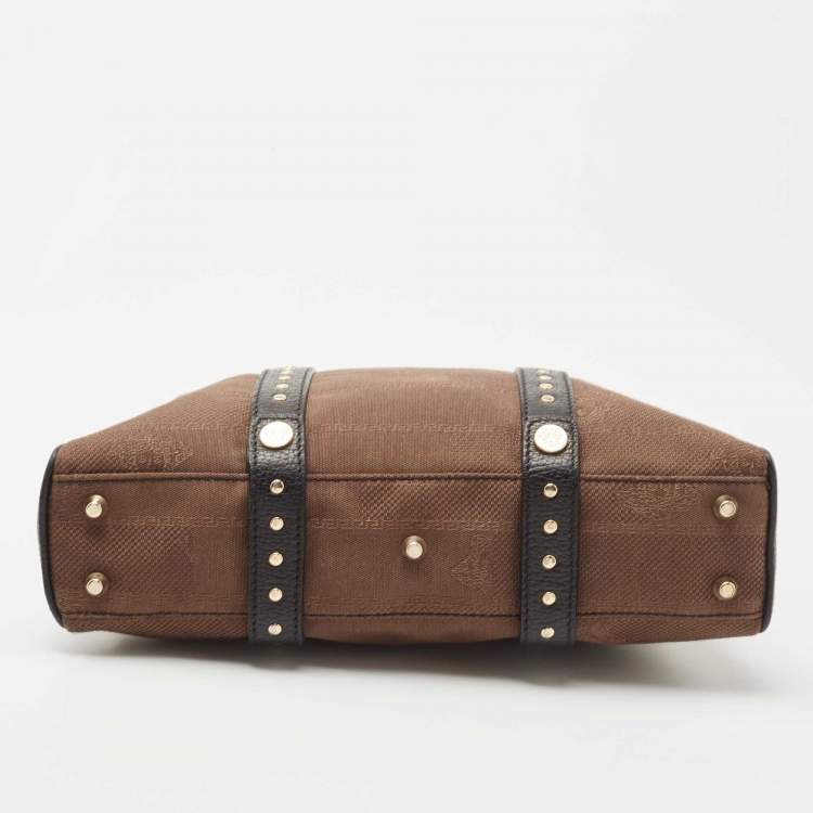 Pre Owned Versace Brown/Black Medusa Print Fabric and Leather Studded Satchel