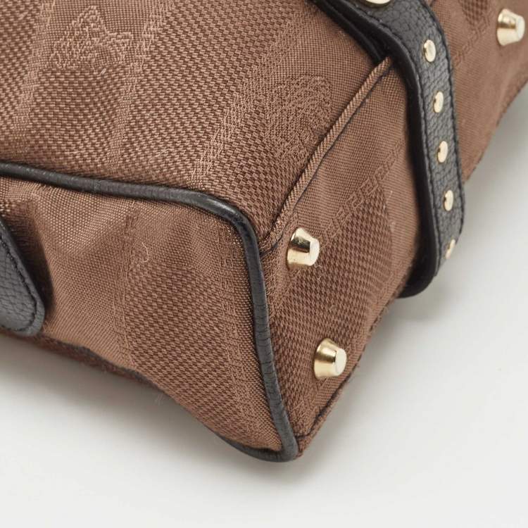 Pre Owned Versace Brown/Black Medusa Print Fabric and Leather Studded Satchel
