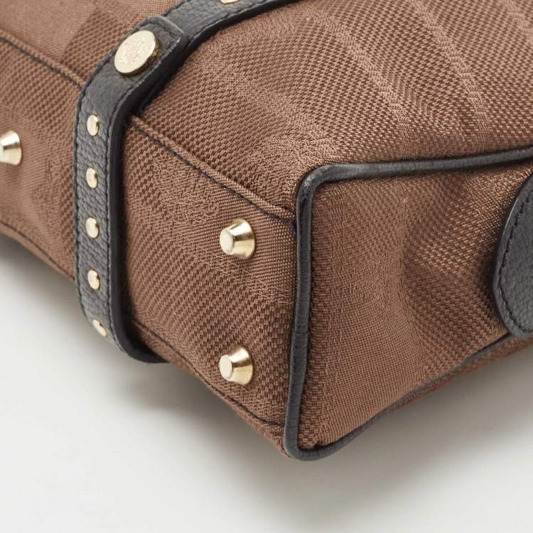 Pre Owned Versace Brown/Black Medusa Print Fabric and Leather Studded Satchel