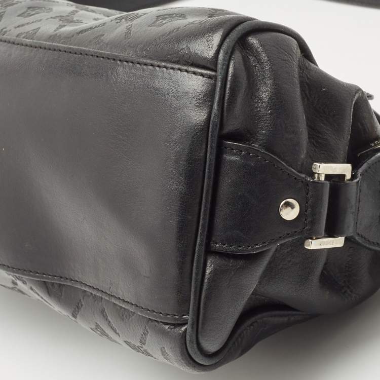 Pre Owned Versace Black Embossed Leather Front Pocket Baguette Bag