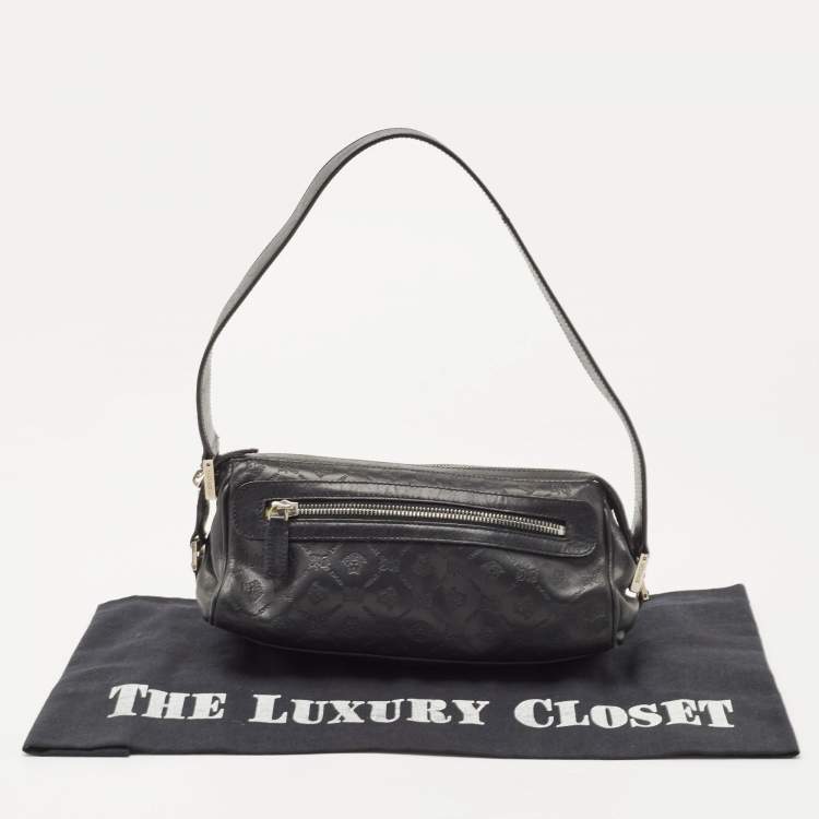 Pre Owned Versace Black Embossed Leather Front Pocket Baguette Bag