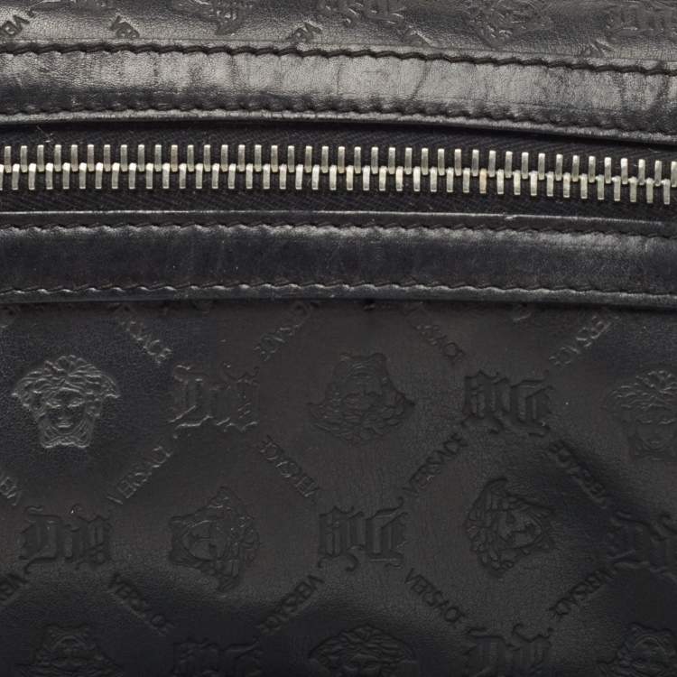 Pre Owned Versace Black Embossed Leather Front Pocket Baguette Bag