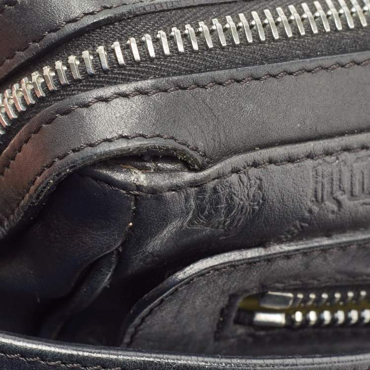 Pre Owned Versace Black Embossed Leather Front Pocket Baguette Bag