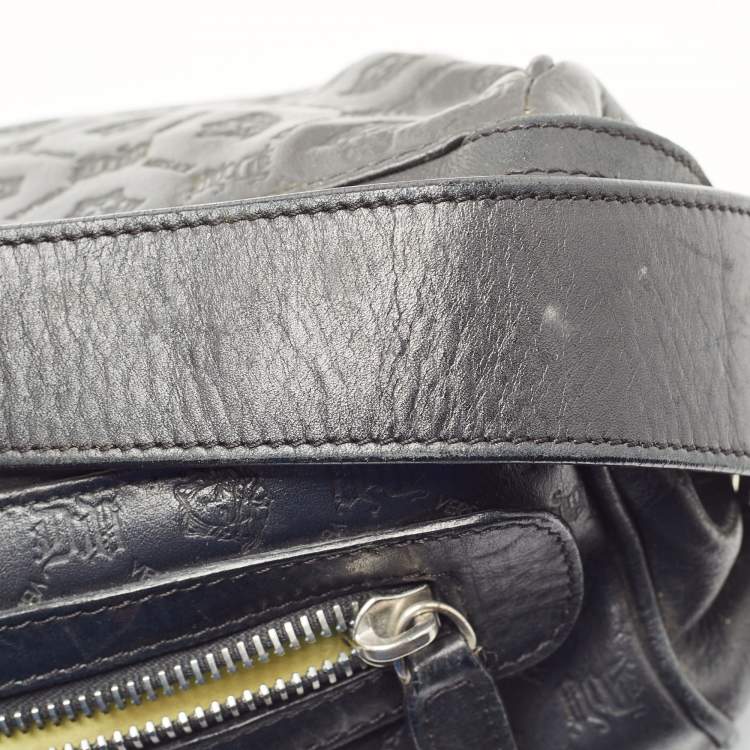 Pre Owned Versace Black Embossed Leather Front Pocket Baguette Bag