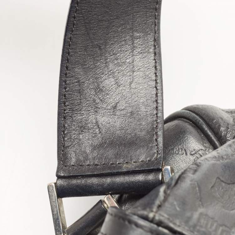 Pre Owned Versace Black Embossed Leather Front Pocket Baguette Bag