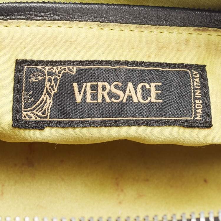Pre Owned Versace Black Embossed Leather Front Pocket Baguette Bag