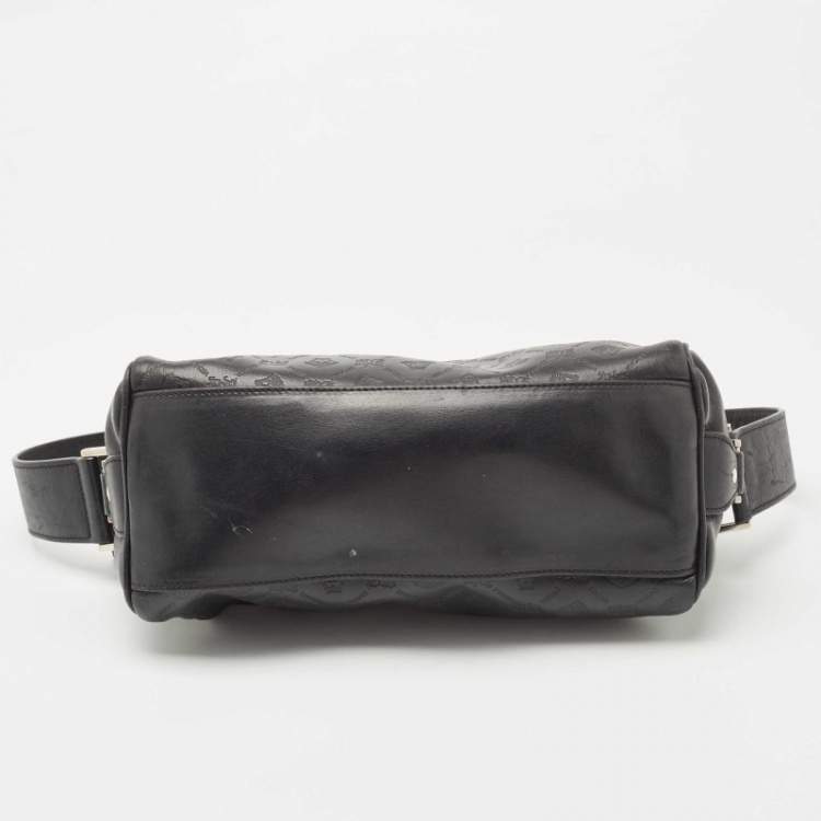 Pre Owned Versace Black Embossed Leather Front Pocket Baguette Bag