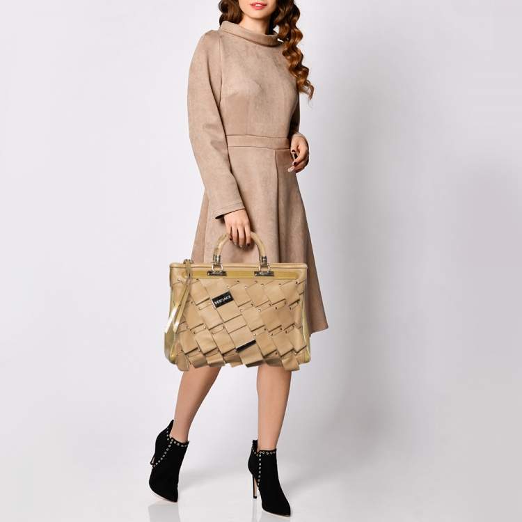 Pre Owned Versace Beige Patent and Leather Vanitas Tote