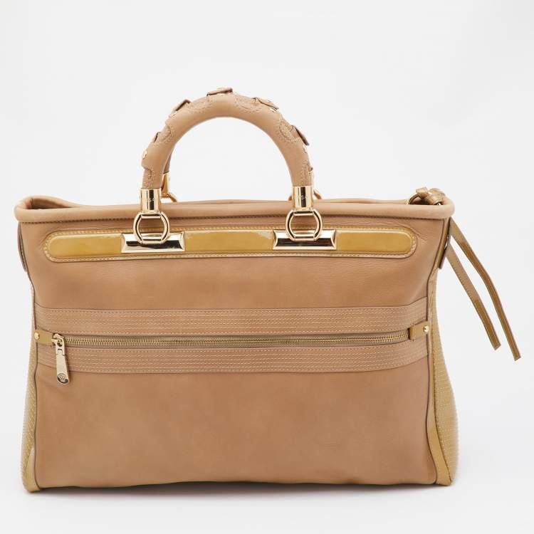 Pre Owned Versace Beige Patent and Leather Vanitas Tote