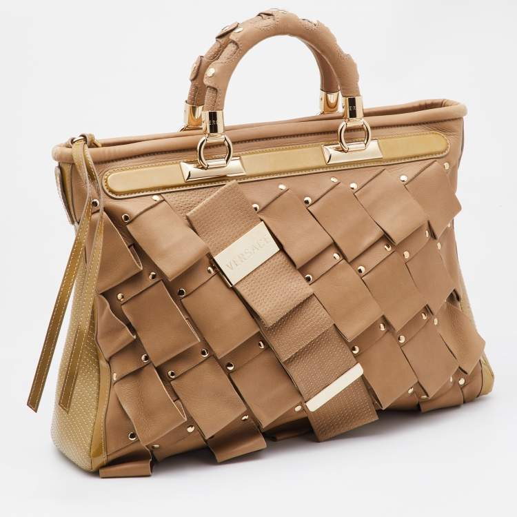 Pre Owned Versace Beige Patent and Leather Vanitas Tote