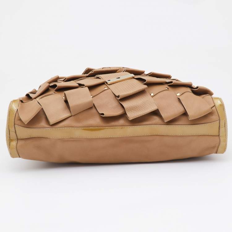 Pre Owned Versace Beige Patent and Leather Vanitas Tote