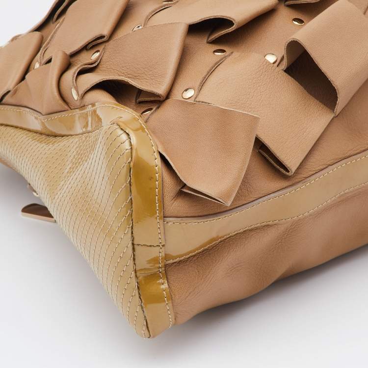 Pre Owned Versace Beige Patent and Leather Vanitas Tote