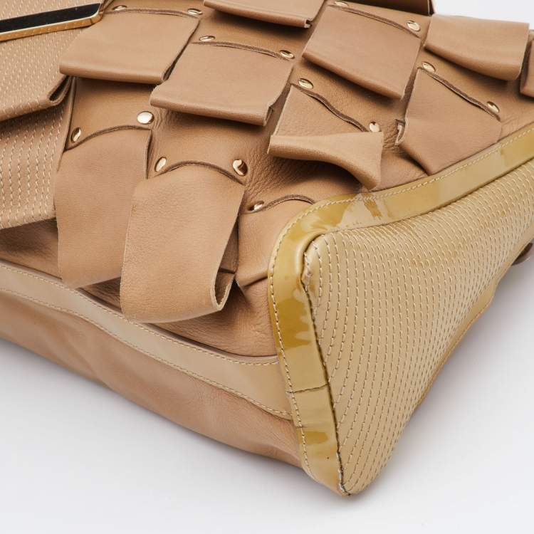 Pre Owned Versace Beige Patent and Leather Vanitas Tote