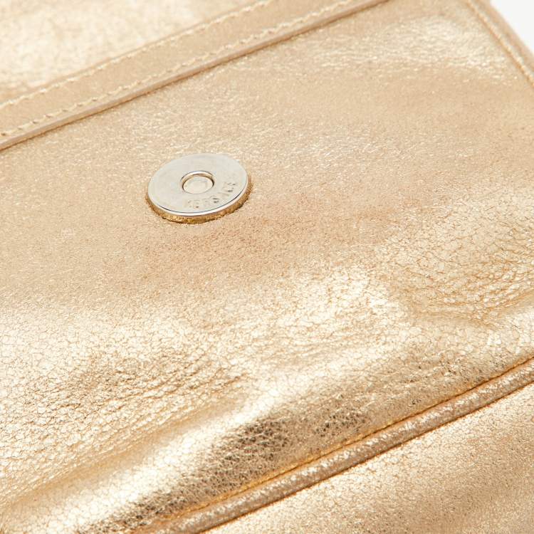 Pre Owned Versace Gold Shimmer Suede Medusa Crossbody Bag