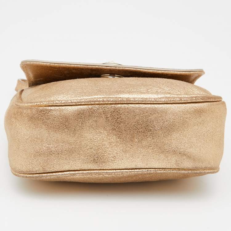 Pre Owned Versace Gold Shimmer Suede Medusa Crossbody Bag