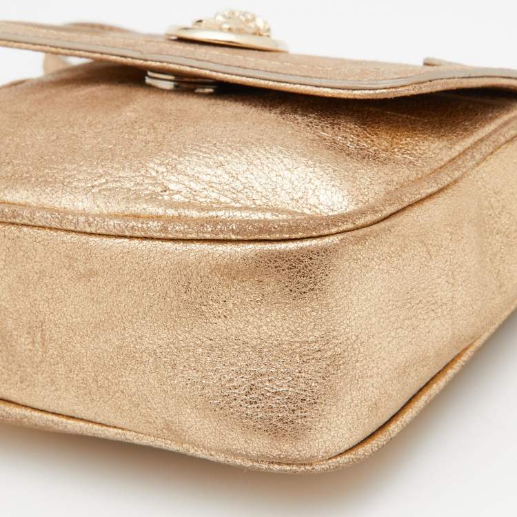 Pre Owned Versace Gold Shimmer Suede Medusa Crossbody Bag