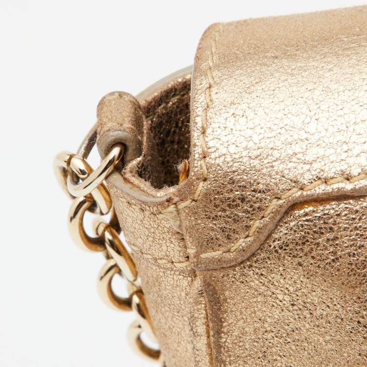 Pre Owned Versace Gold Shimmer Suede Medusa Crossbody Bag