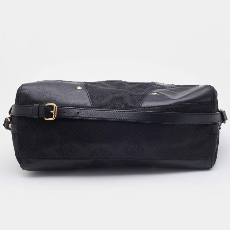 Pre Owned Versace Black Medusa Print Fabric and Leather Studded Satchel