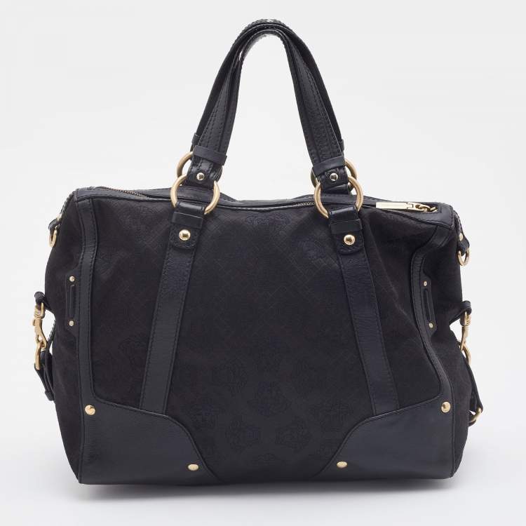 Pre Owned Versace Black Medusa Print Fabric and Leather Studded Satchel