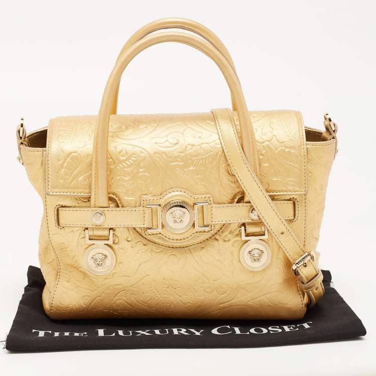 Pre Owned Versace Gold Leather Medium Medusa Medallion Tote