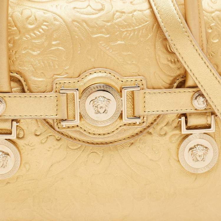 Pre Owned Versace Gold Leather Medium Medusa Medallion Tote
