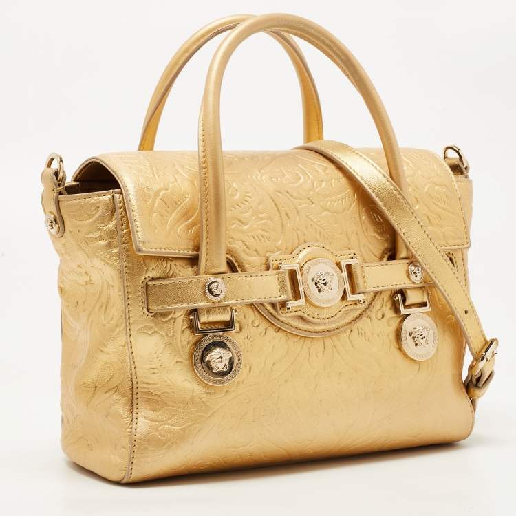 Pre Owned Versace Gold Leather Medium Medusa Medallion Tote