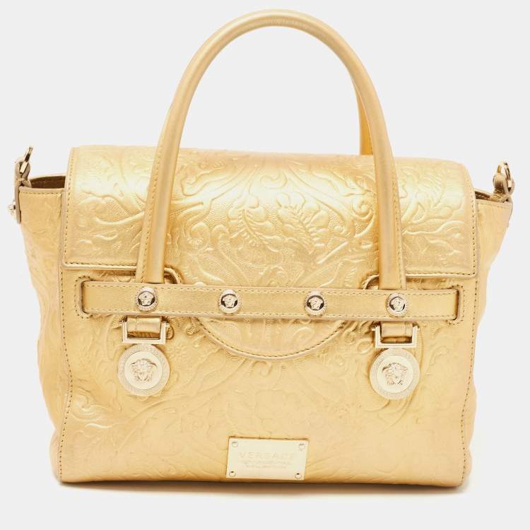 Pre Owned Versace Gold Leather Medium Medusa Medallion Tote