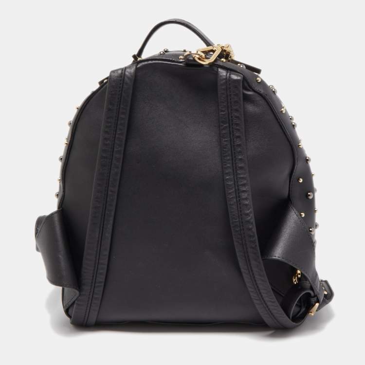 Pre Owned Versace Black Leather La Medusa Studded Backpack