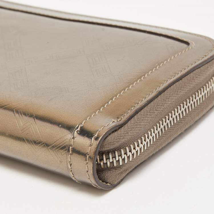 Pre Owned Versace Metallic Embossed Glossy Leather Medusa Zip Around Wallet