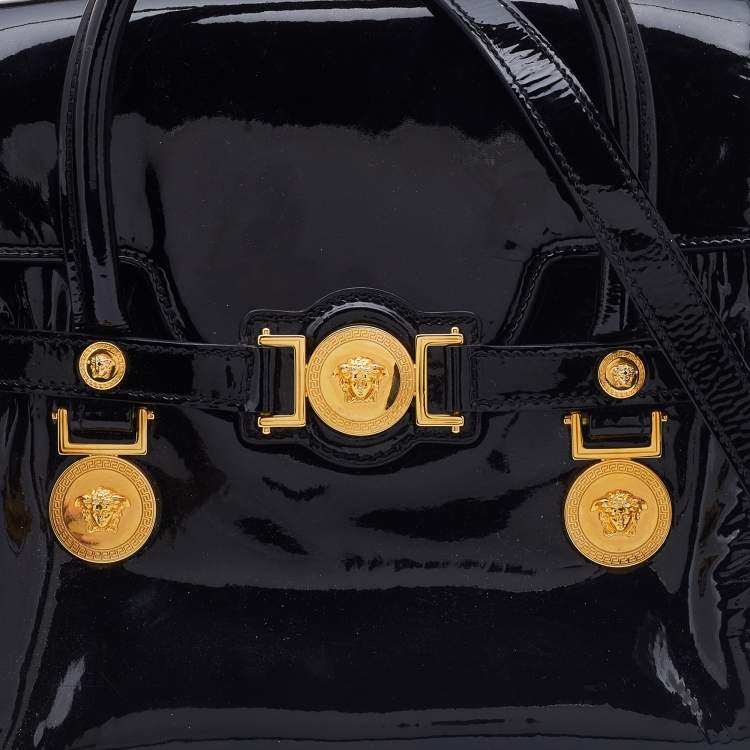Pre Owned Versace Black Patent Leather Medusa Medallion Tote