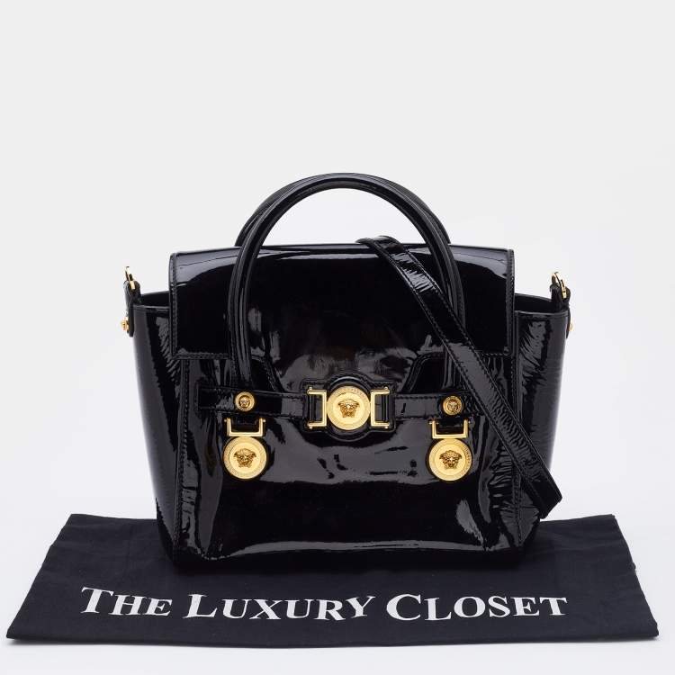 Pre Owned Versace Black Patent Leather Medusa Medallion Tote