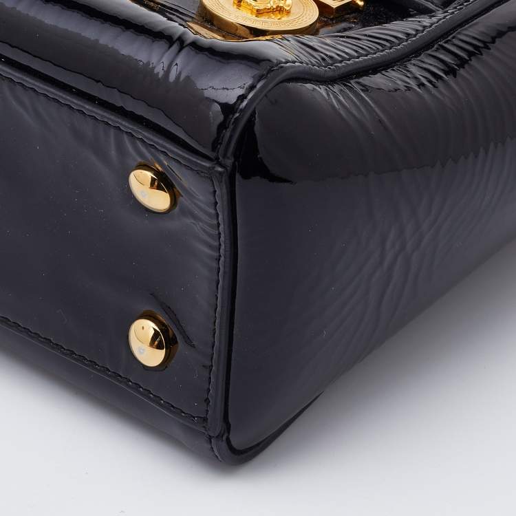 Pre Owned Versace Black Patent Leather Medusa Medallion Tote