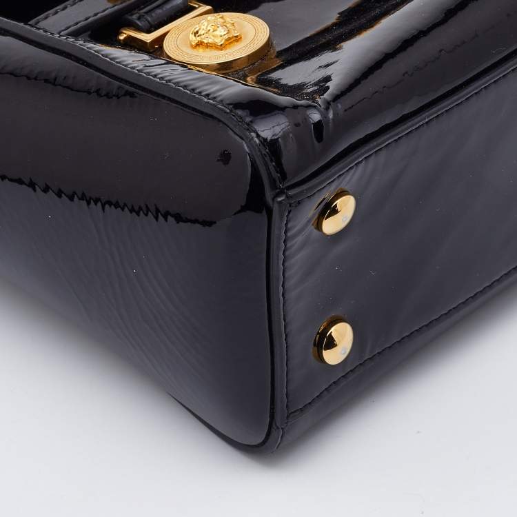 Pre Owned Versace Black Patent Leather Medusa Medallion Tote