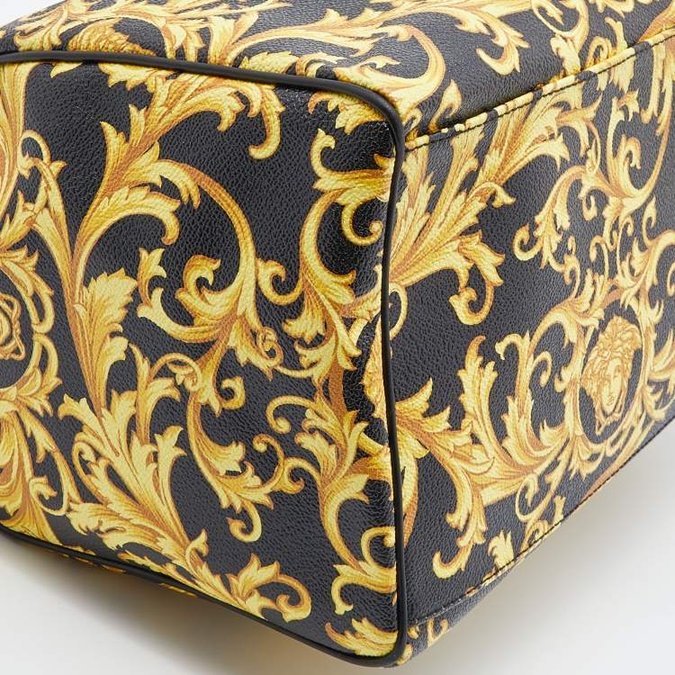 Pre Owned Versace Black/Yellow Printed Coated Canvas and Leather Boston Bag