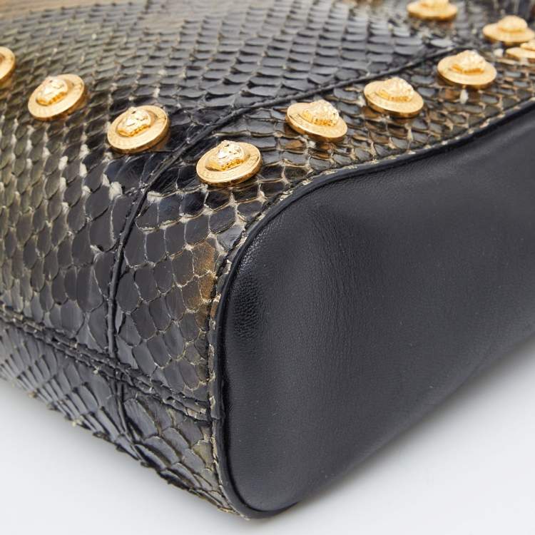 Pre Owned Versace Black/Gold Python and Leather Medusa Studded Chain Shoulder Bag