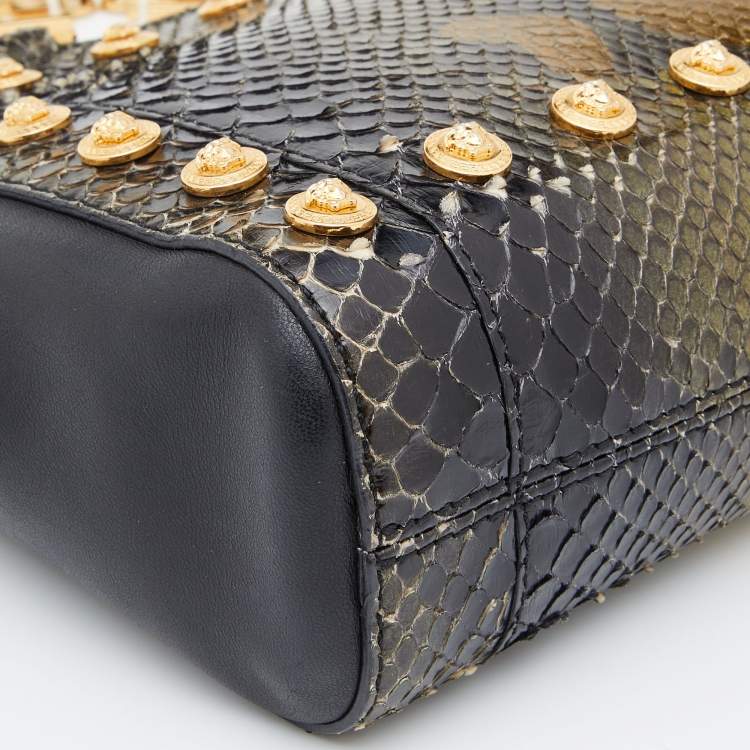 Pre Owned Versace Black/Gold Python and Leather Medusa Studded Chain Shoulder Bag