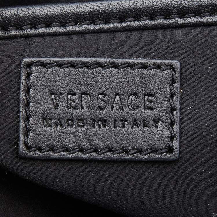 Pre Owned Versace Black/Gold Python and Leather Medusa Studded Chain Shoulder Bag