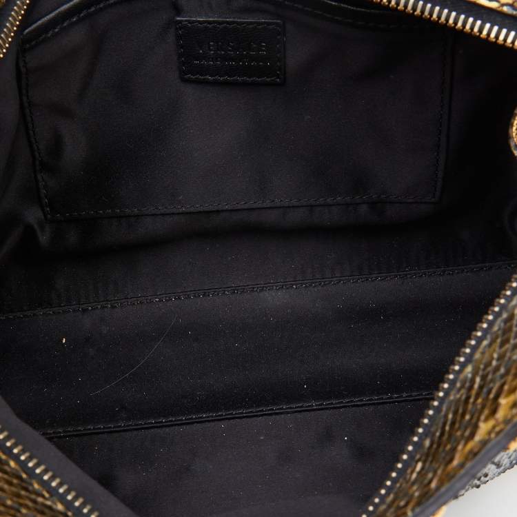 Pre Owned Versace Black/Gold Python and Leather Medusa Studded Chain Shoulder Bag