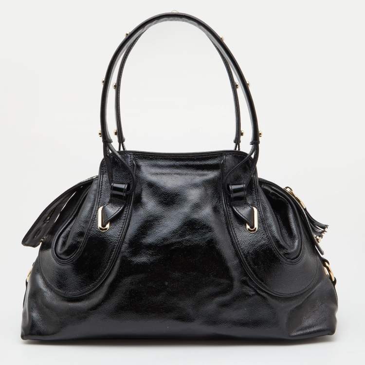 Pre Owned Versace Black Patent Leather Satchel  