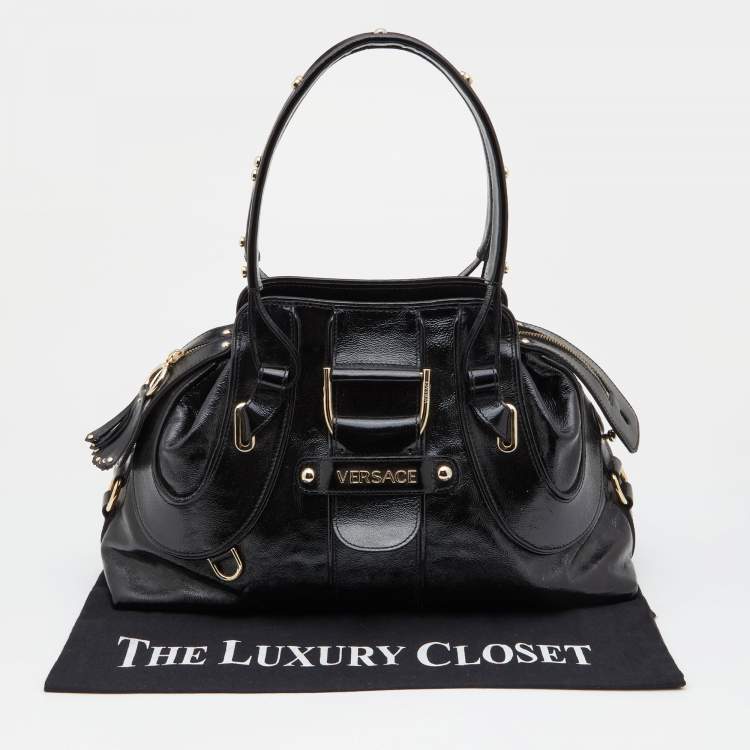 Pre Owned Versace Black Patent Leather Satchel  
