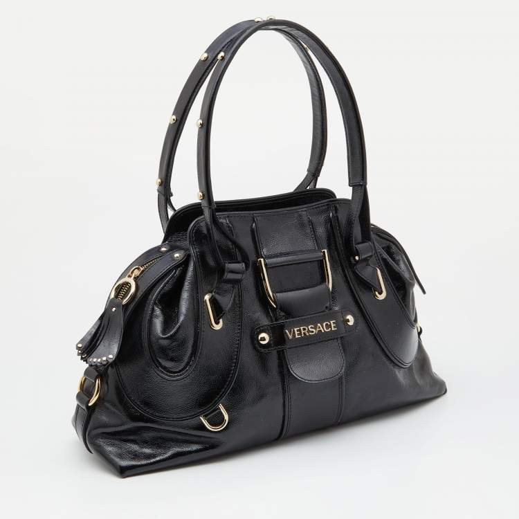Pre Owned Versace Black Patent Leather Satchel  