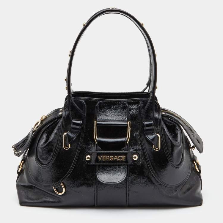 Pre Owned Versace Black Patent Leather Satchel  