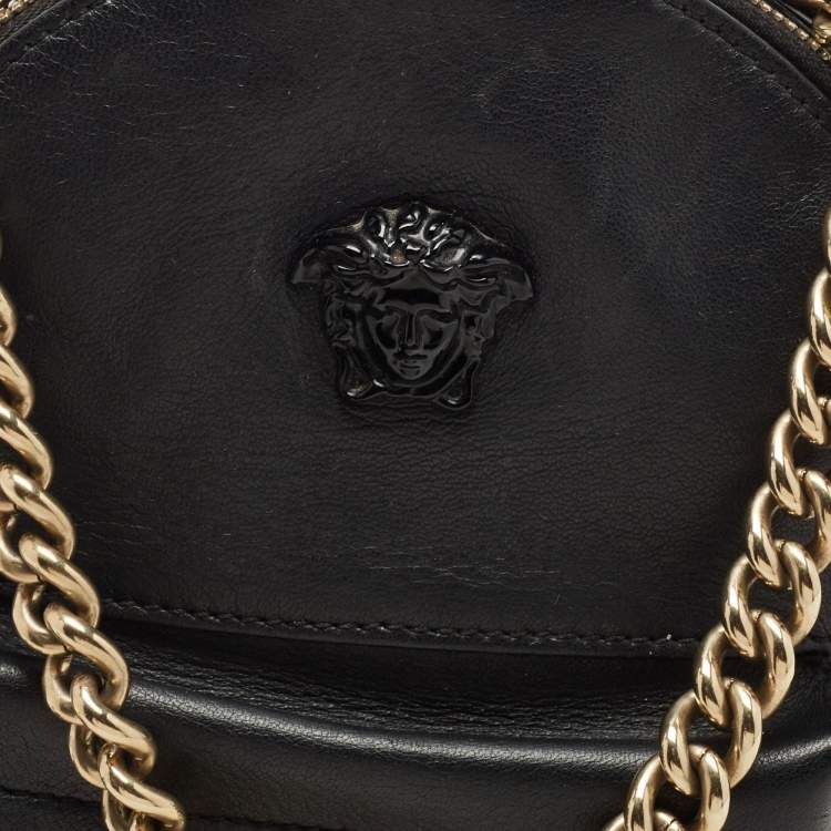 Pre Owned Versace Black Leather Mini Medusa Palazzo Backpack