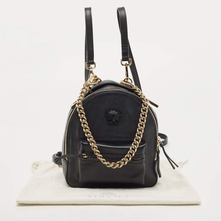 Pre Owned Versace Black Leather Mini Medusa Palazzo Backpack